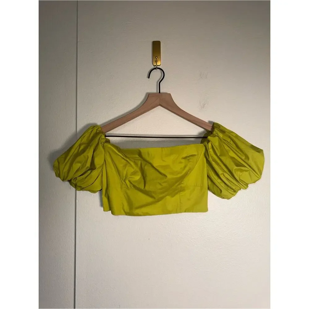 NWT ABERCROMBIE & FITCH Princess puff sleeve cropped festival smocked blouse S